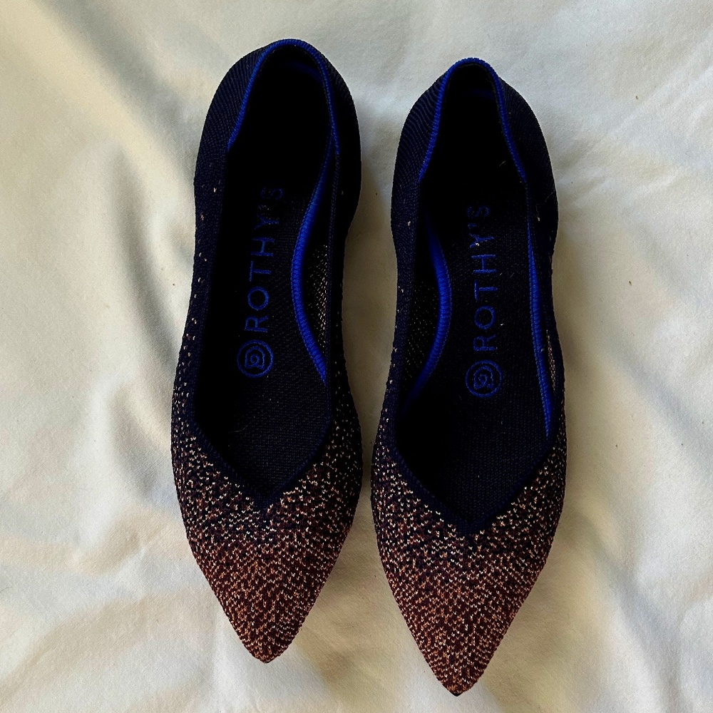 Rothy’s The Point Midnight Rose Gold Metallic flats